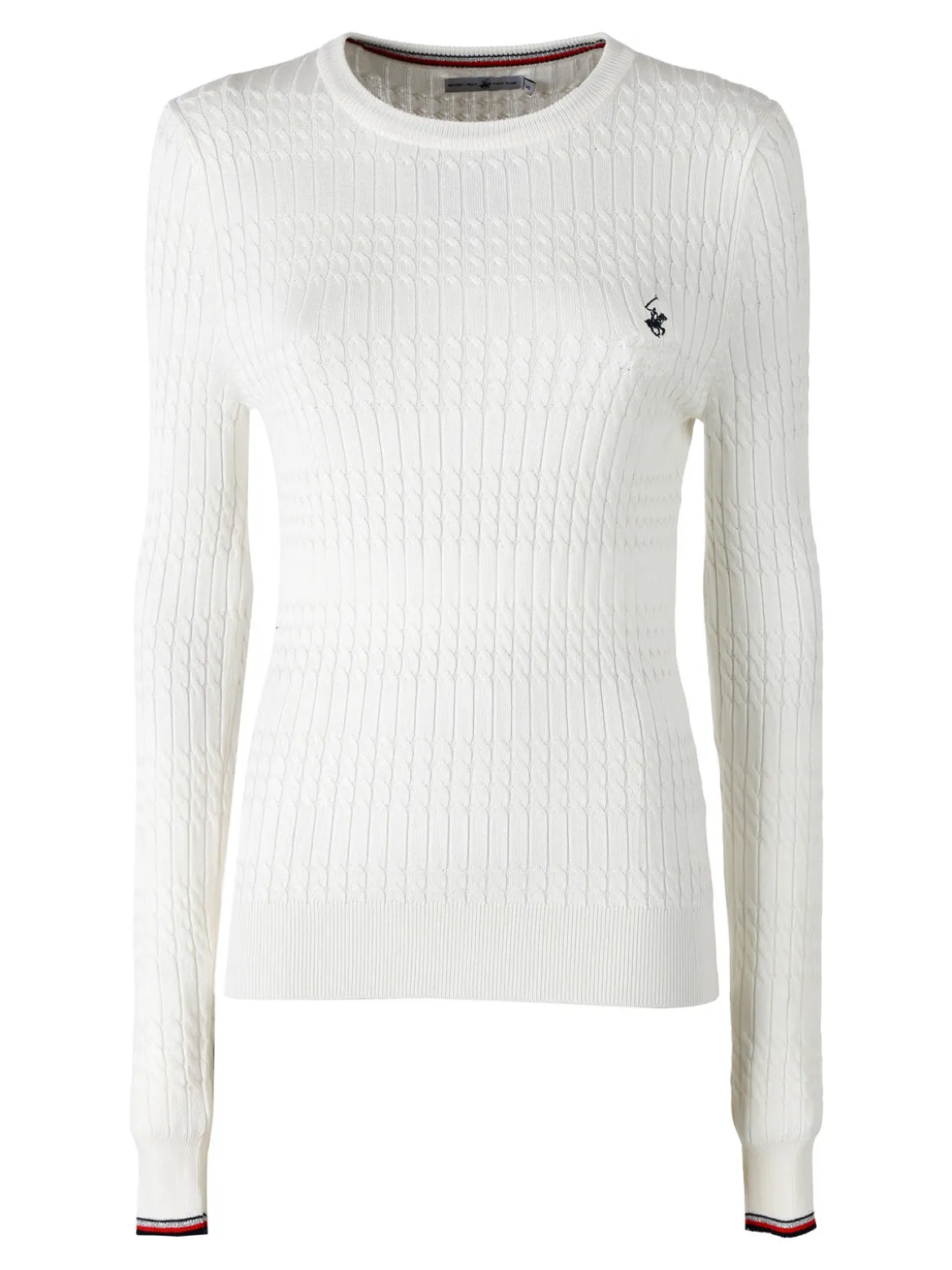 Polo Club Pullover girocollo donna in maglia intrecciata - panna