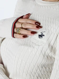 Polo Club Pullover girocollo donna in maglia intrecciata - panna