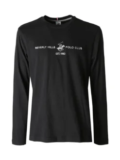 Polo Club T-shirt da uomo a maniche lunghe in caldo cotone - nero