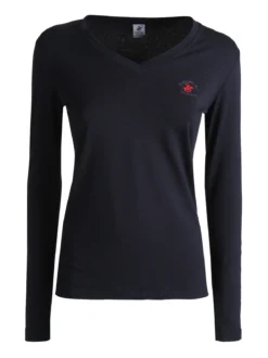 Polo Club T-shirt donna scollo a V a maniche lunghe in cotone - blu scuro