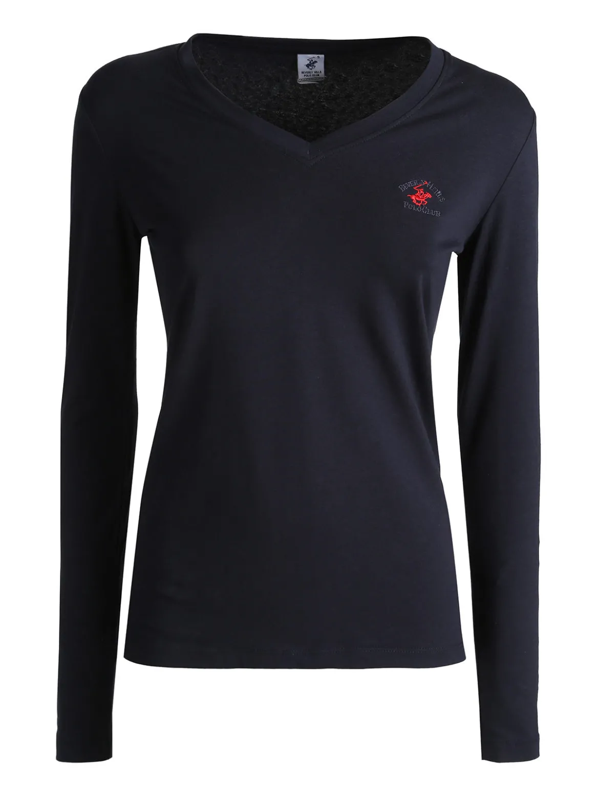 Polo Club T-shirt donna scollo a V a maniche lunghe in cotone - blu scuro