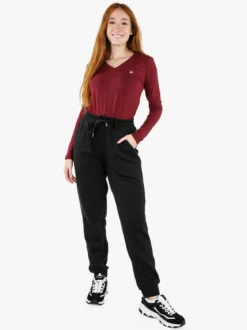 Polo Club T-shirt donna scollo a V a maniche lunghe in cotone - bordeaux