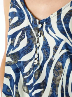 Positano Top donna cropped in viscosa con spalline strette e stampe - blu