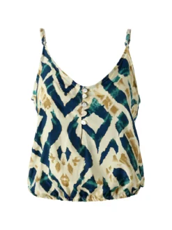 Positano Top donna cropped in viscosa con spalline strette e stampe - ottanio