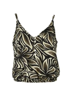 Positano Top donna cropped in viscosa con spalline strette e stampe - nero