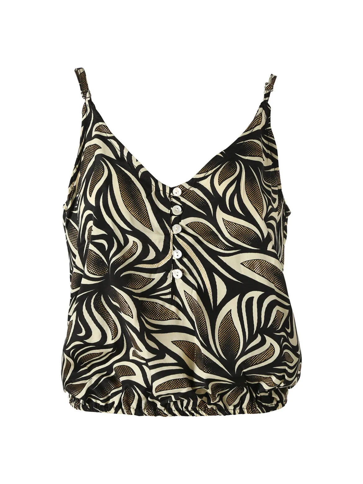 Positano Top donna cropped in viscosa con spalline strette e stampe - nero