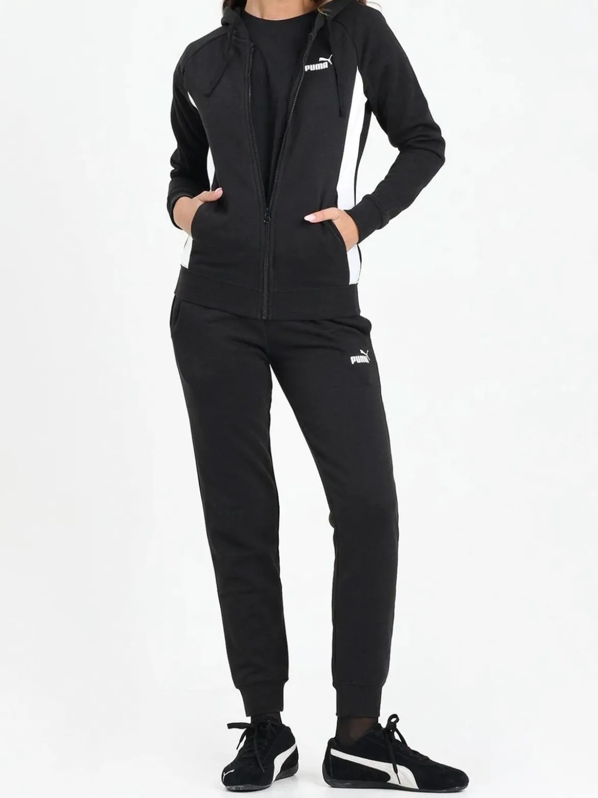 Puma FULL - ZIP HOODED SWEAT SUIT Completo tuta donna con cappuccio e zip - nero