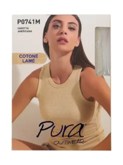 Pura Canotta da donna in cotone lamè - blu