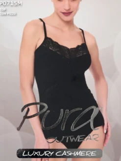 Pura LUXURY P0715 Top donna in cashmere con pizzo e spalline sottili