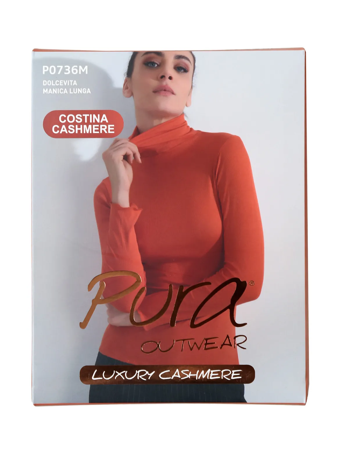 Pura P0736M Dolcevita donna a costine in cashmere - nero