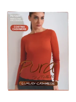 Pura P0735M Maglietta donna a costine in cashmere con scollo a barca - nudo