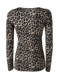 Pura P0737M Maglietta donna leopardata in cashmere con scollo a barca - multicolore