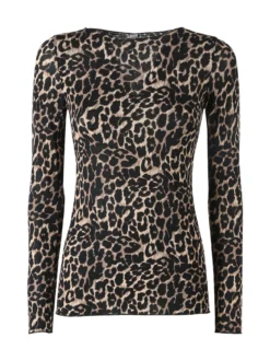Pura P0737M Maglietta donna leopardata in cashmere con scollo a barca - multicolore