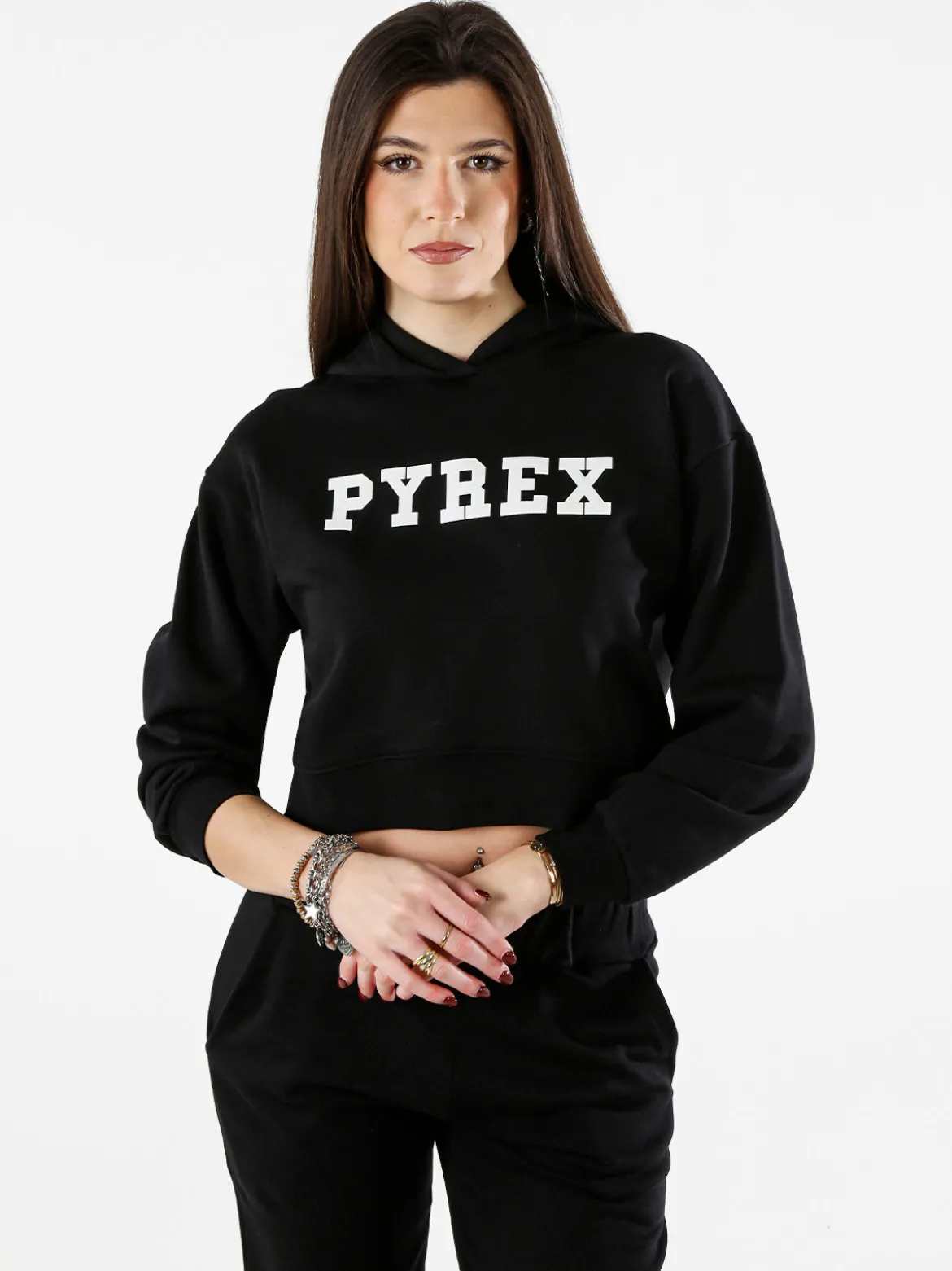 Pyrex Felpa da donna con cappuccio e logo - nero
