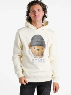 Pyrex Felpa da uomo con cappuccio e stampa - panna