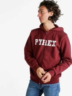 Pyrex Felpa da uomo con cappuccio e zip - bordeaux