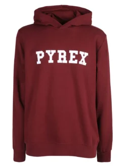 Pyrex Felpa da uomo in cotone con cappuccio e stampa logo - bordeaux