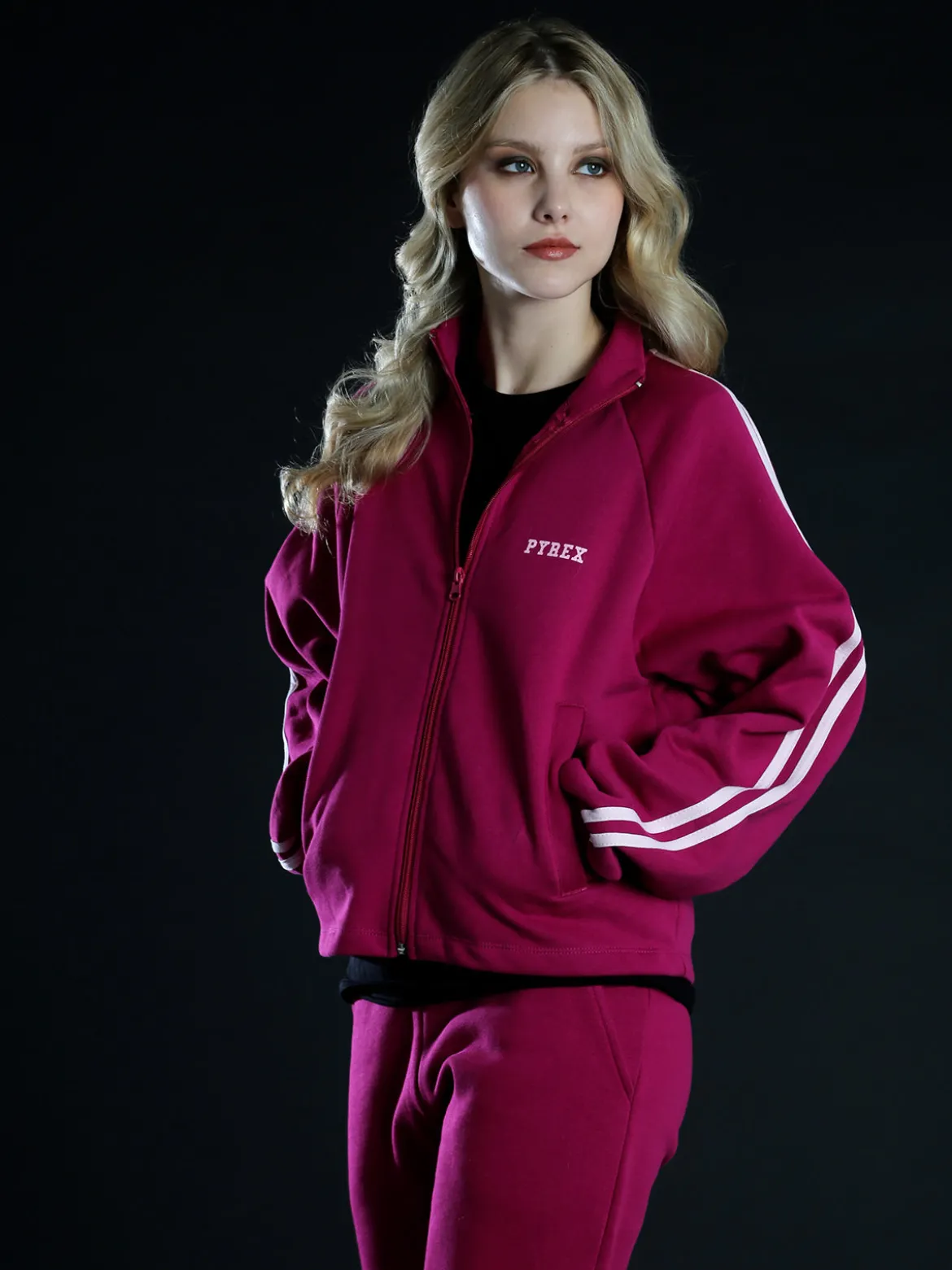 Pyrex Felpa sportiva da donna full zip a collo alto - fucsia