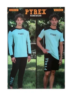 Pyrex Pigiama corto da uomo in cotone con logo - bluette