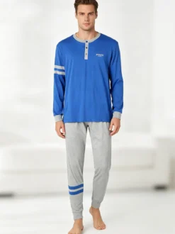 Pyrex Pigiama lungo da uomo in cotone - bluette