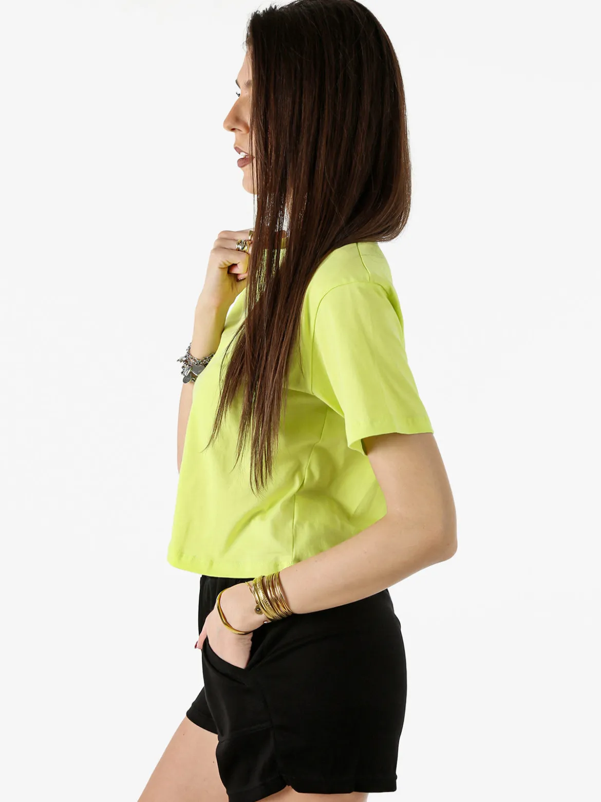 Pyrex T-shirt cropped da donna con logo - mela