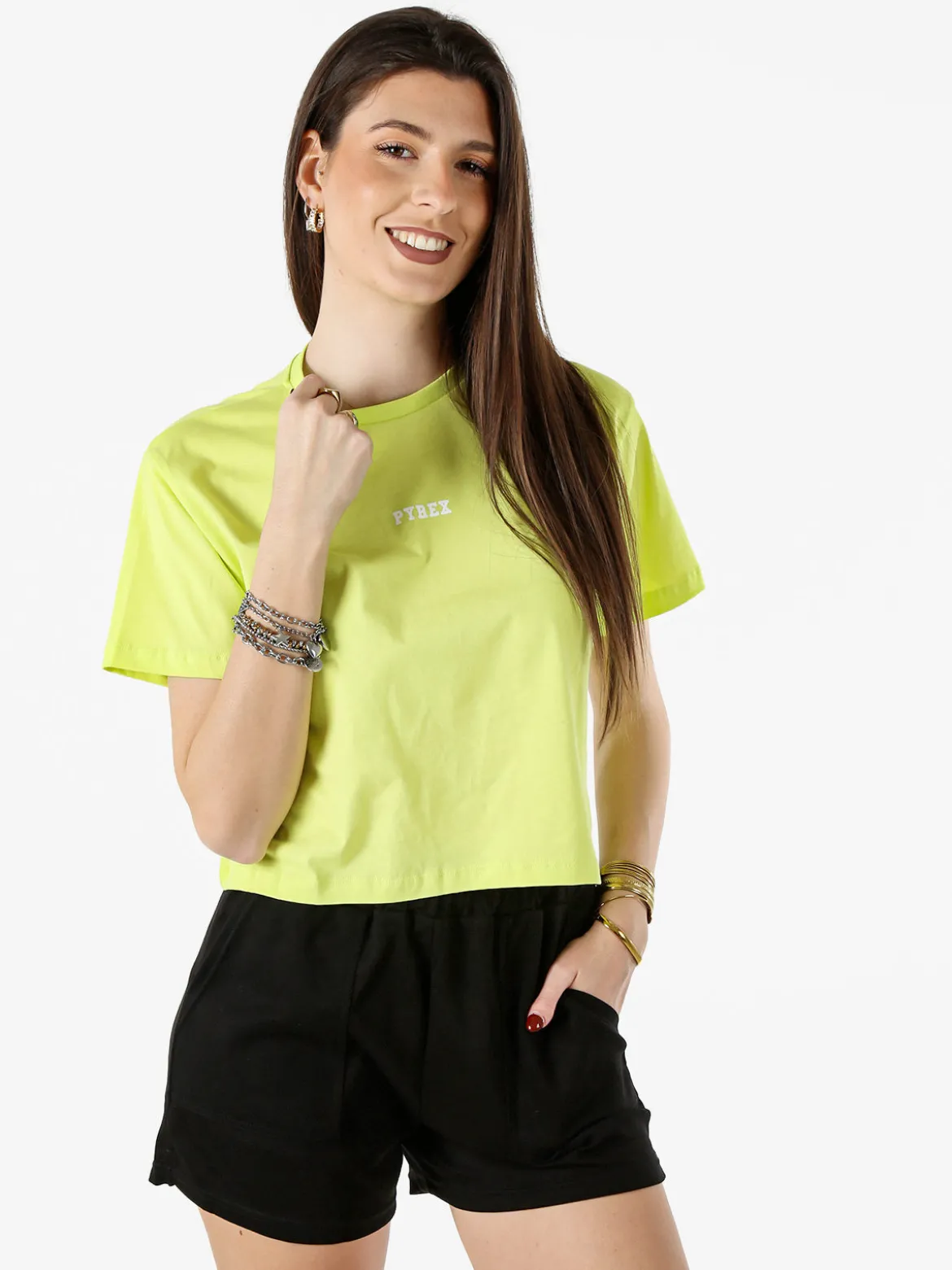 Pyrex T-shirt cropped da donna con logo - mela