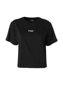 Pyrex T-shirt cropped da donna con logo - nero
