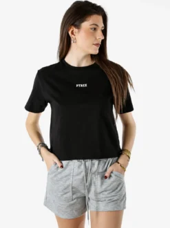 Pyrex T-shirt cropped da donna con logo - nero