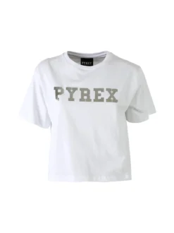 Pyrex T-shirt donna cropped con logo - bianco
