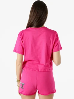 Pyrex T-shirt donna cropped con logo - fucsia