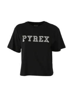 Pyrex T-shirt donna cropped con logo - nero