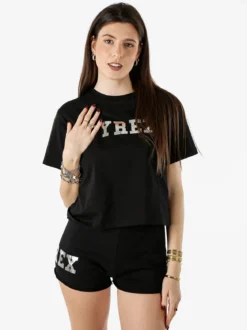 Pyrex T-shirt donna cropped con logo - nero