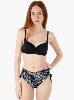 Rai7 Bikini donna con coppe imbottite e con ferretto e slip con coulisse laterali - nero