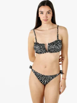 Rai7 Bikini donna zebrato con reggiseno a fascia e slip con laccetti - nero