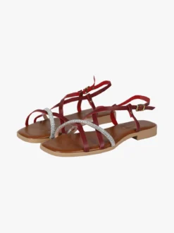 Rebecca - Made In Italy Sandali bassi in pelle da donna con strass