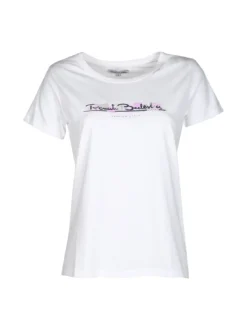Renato Balestra T-shirt donna in cotone bielastico con scritta e strass