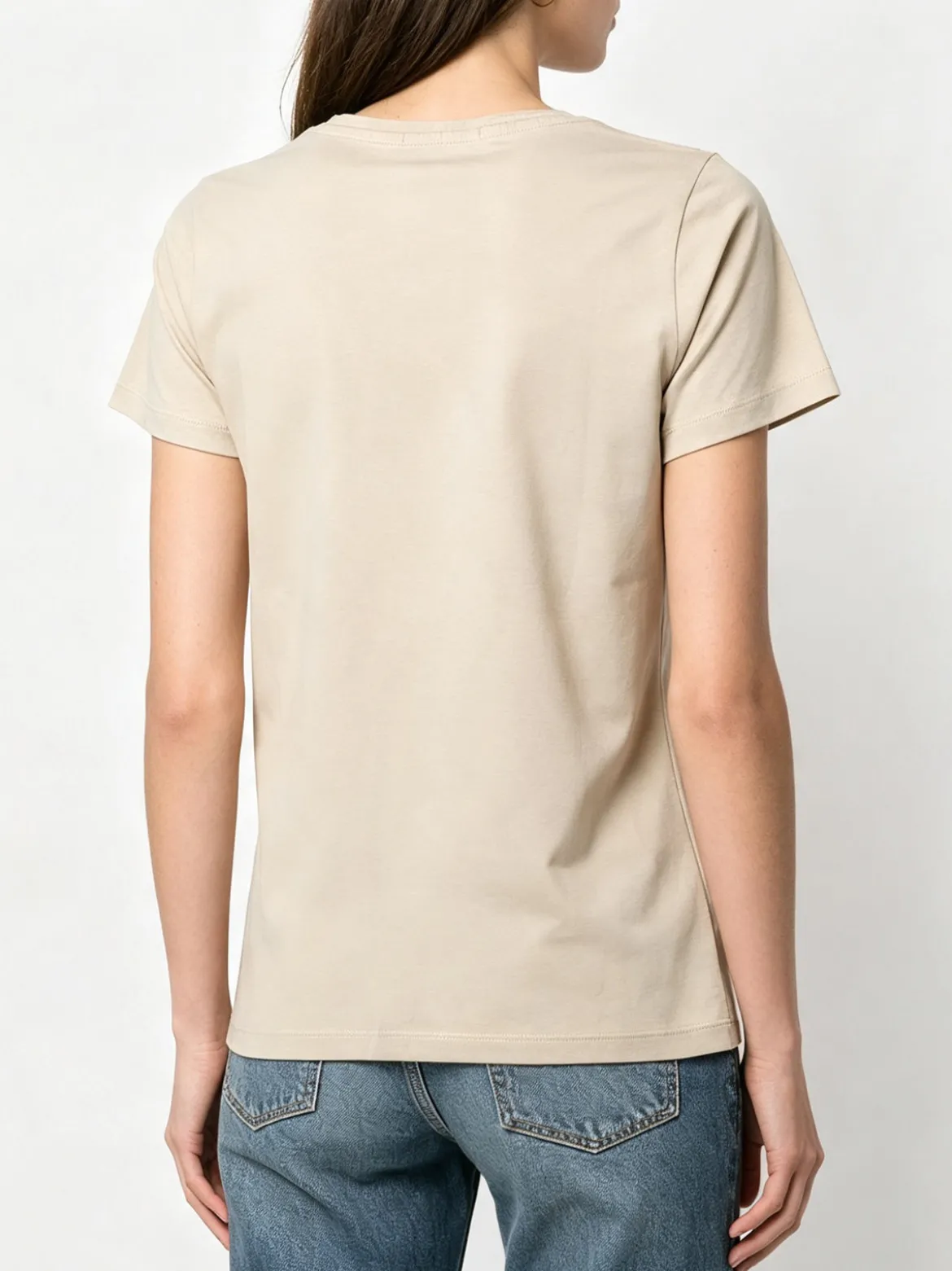Renato Balestra T-shirt girocollo da donna in cotone con stampa e brillantini - sabbia