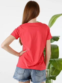 Renato Balestra T-shirt girocollo da donna in cotone con stampa - fragola