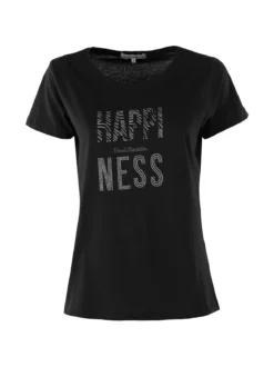 Renato Balestra T-shirt girocollo da donna in cotone con strass e dettagli lurex - nero