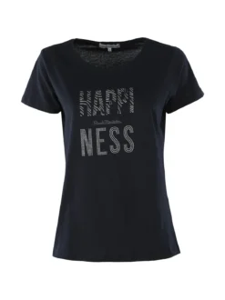 Renato Balestra T-shirt girocollo da donna in cotone con strass e dettagli lurex - blu scuro