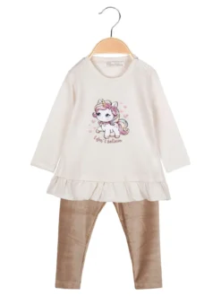Re Panda Completo lungo da neonata con maglietta e leggings in velluto a costine - beige