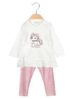 Re Panda Completo lungo da neonata con maglietta e leggings in velluto a costine - bianco
