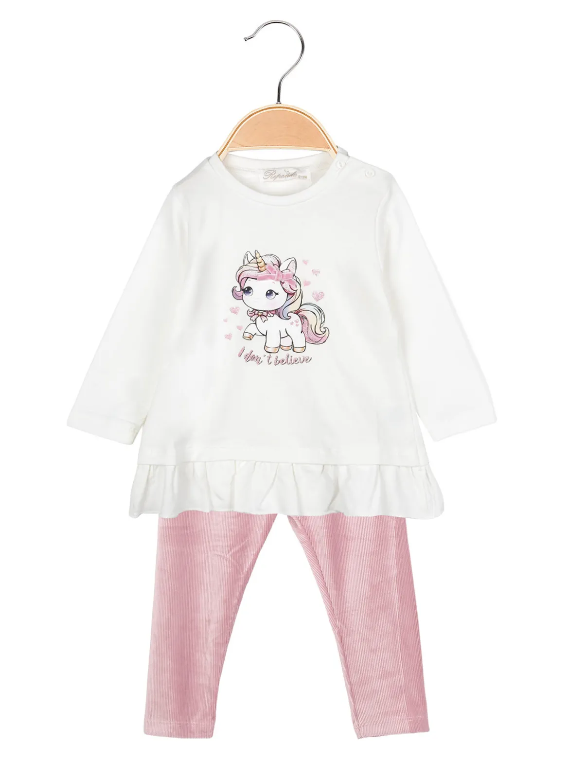 Re Panda Completo lungo da neonata con maglietta e leggings in velluto a costine - bianco