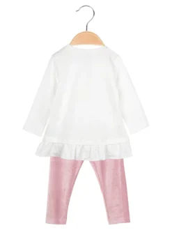 Re Panda Completo lungo da neonata con maglietta e leggings in velluto a costine - bianco