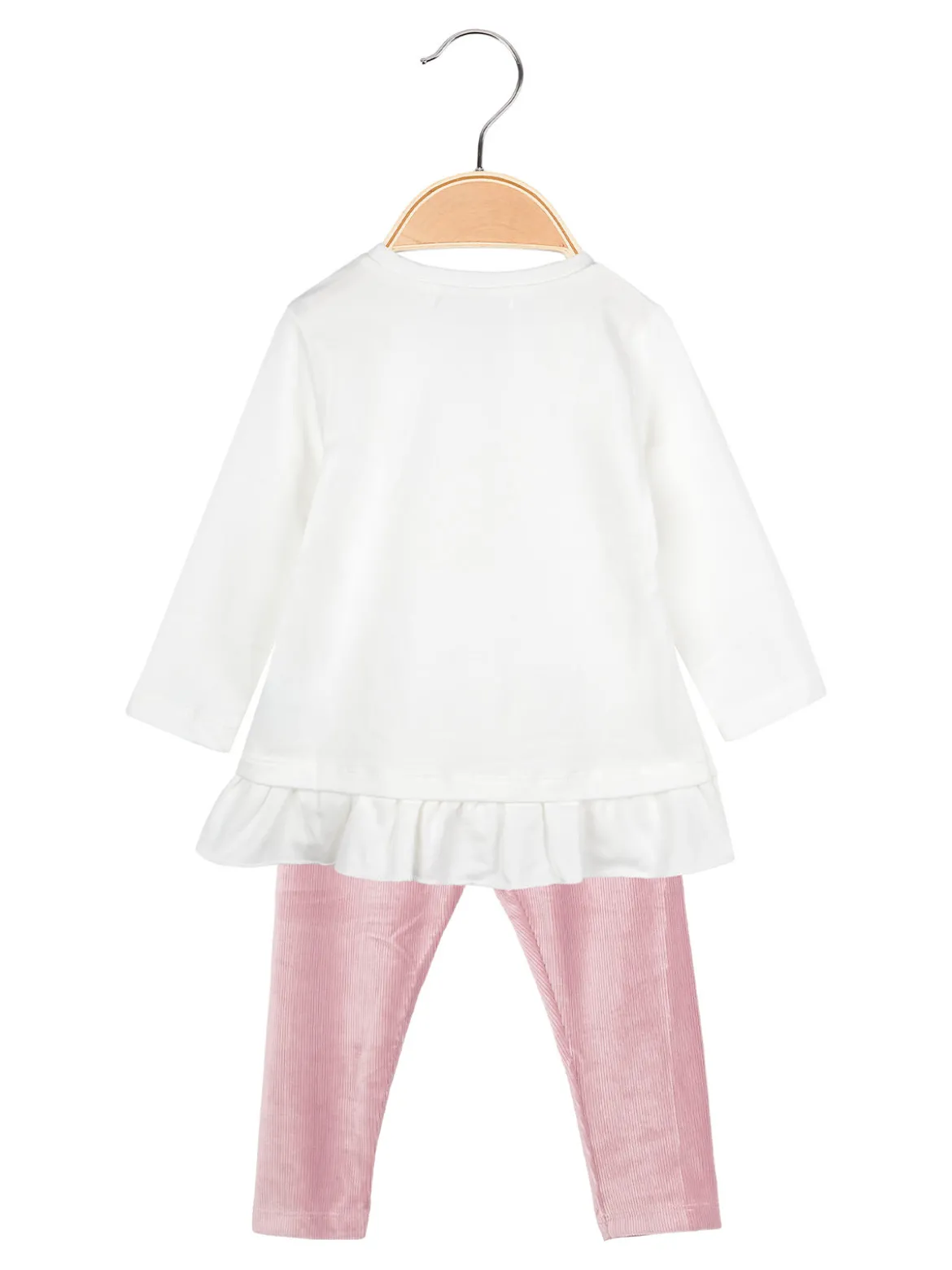 Re Panda Completo lungo da neonata con maglietta e leggings in velluto a costine - bianco