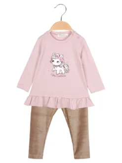 Re Panda Completo lungo da neonata con maglietta e leggings in velluto a costine - rosa