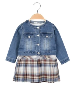 Re Panda Completo 2 pezzi da neonata con vestito + giacca in jeans