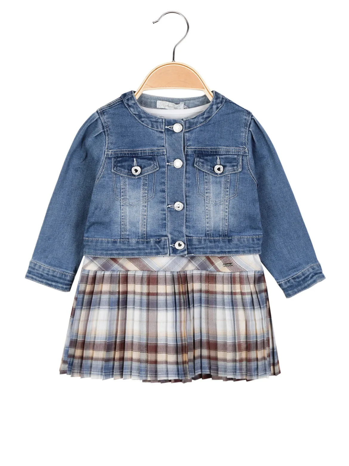 Re Panda Completo 2 pezzi da neonata con vestito + giacca in jeans