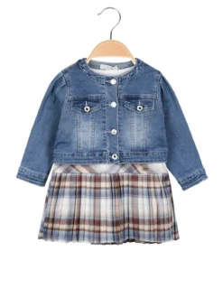 Re Panda Completo 2 pezzi da neonata con vestito + giacca in jeans