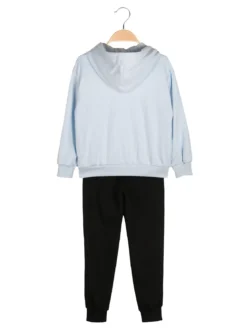 Re Panda Completo tuta 3 pezzi da bambina con cappuccio e zip - azzurro